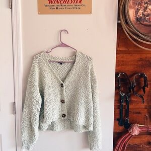 Cozy Fuzzy Seafoam Green Sweater/Cardigan
